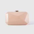 Geometrische Abendtasche in Nudeprosa mit Hartschale und goldenem Metallverschluss - Lotosrosa