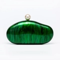 Elegante borsa da sera in acrilico marmorizzato verde con grande chiusura a perla per nozze - Verde Scuro