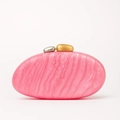 Detailed view of pink marble texture evening clutch with gold and silver pebble clasp - Acrylic Pink