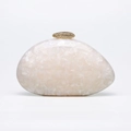 Irregular pearl white marble acrylic shell clutch bag with elegant gold metal clasp - Milky White