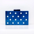Blaue Marmor-Acryl-Clutch mit Perlenverzierung und Harzverschluss für Abendpartys - Blau