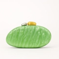 Detail of green marble texture clutch bag with gold and silver pebble-shaped metal clasps - Acrylic Green