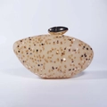 Pebble-shaped acrylic clutch in champagne gold with sparkling gold and silver sequins - Dark Brown