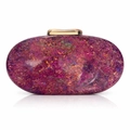 Women's acrylic evening clutch featuring purple marble texture and gold metal clasp - Shell Purple