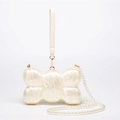 Elegant pearl white shell acrylic clutch bag with marble texture and pearl chain strap - Solid Bow Decor Beige