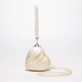 Chic pearlescent heart-shaped acrylic clutch bag with pearl chain and leather wrist strap - Small Heart