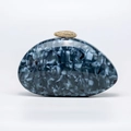 Pebble shaped marble acrylic clutch with diamond encrusted gold clasp for evening wedding - Navy Blue