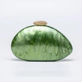 Chic green marble acrylic shell clutch bag with sparkling gold gemstone top closure - Army Green