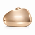 Minimalist pebble-shaped rose gold evening clutch with a polished mirror finish - Light Gold