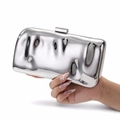 Silver metallic box clutch bag with mirror finish and shoulder strap for evening wear - Silver