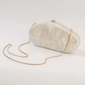 White pearlescent marble acrylic clutch bag with gold chain strap for evening events - Milky White