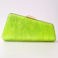 Fashion acrylic evening clutch bag with neon green marble pattern and gold metal frame - Yellow