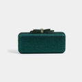 Deep green rhinestone evening clutch bag with sparkling finish and bow clasp closure - Green