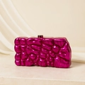 Glossy magenta irregular shell acrylic evening clutch bag with golden metal clasp - Rose Red