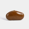 Chic brown pebble-shaped clutch bag with glossy wrinkled leather and golden metal clasp - Dark Brown