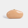 Elegant nude pink pleated clutch bag with a golden circular metal clasp for evening parties - Nude
