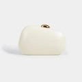 Minimalist cream white pebble shaped clutch bag with golden metal stone clasp closure - White