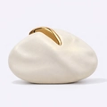 Elegant cream PU leather evening clutch bag featuring a unique gold pebble metal buckle - Off White