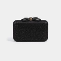 Elegante borsa da sera nera con strass scintillanti e chiusura a forma di fiocco - Nero