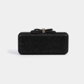 Elegante pochette da sera nera con strass scintillanti e ornamento a fiocco in metallo - Nero