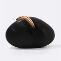 Minimalist black pebble-shaped evening bag with an elegant golden metallic curved clasp - Black