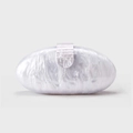 Elegant pearl white acrylic shell clutch bag with marble texture and silver clasp - White