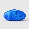 Blue marble acrylic shell clutch bag with a sleek oval design for wedding dinner parties - Blue