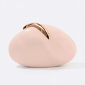 Sleek light pink PU leather clutch with rose gold accents in a modern pebble shape - Pink