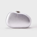 Modern silver pebble-shaped hard shell evening clutch bag with metallic gloss finish - Silver