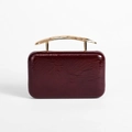 Elegant burgundy wine hard shell evening clutch bag with creative gold metal handle - Burgundy