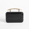 Elegant black pleated PU leather clutch bag featuring a unique gold metal curved handle - Black