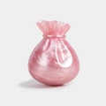 Detail of money-bag shaped acrylic handbag with pink marble texture and pearlescent finish - Pink