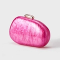 Pink marble acrylic shell clutch bag with metallic clasp for evening weddings and parties - Magenta