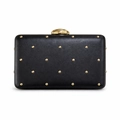 Elegant black leather evening clutch with gold studs and oval metal clasp for weddings - Square Shape (Gold Studs) / Square Black