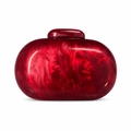 Oval red marble acrylic evening clutch bag with glossy texture and shoulder strap - Red