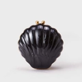 Elegante borsa da sera a conchiglia in acrilico marmo nero con finiture dorate - Nero