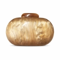Detailed view of amber marble texture on oval acrylic shell evening clutch bag - Coffee