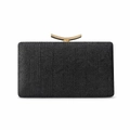 Pochette de soirée tressée noire élégante avec fermoir métallique doré incurvé chic - Noir