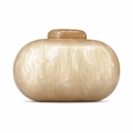 Elegant oval acrylic shell evening clutch bag with pearl marble texture and spherical clasp - Champagne