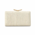 Pochette de soirée beige en paille tressée avec fermoir en métal doré - Milky blanc