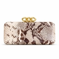 Detail of snake print texture and gold chain clasp on the rectangular evening bag - Apricot