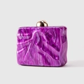Elegant purple marble acrylic evening clutch bag with golden metal clasp and wavy texture - Purple