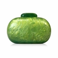 Macro detail of the green marble acrylic texture on this oval evening clutch bag - Yellow-Green