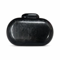 Oval acrylic evening clutch bag with black and grey marble texture and stone clasp - Black
