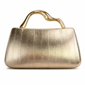 Luxurious gold evening handbag with embossed leather texture and artistic metal handle - Gold