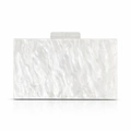 Elegant white pearlescent acrylic evening clutch with marble texture and metal clasp - White