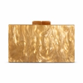 Close-up of gold and amber marble textured acrylic evening clutch with dual top knobs - Khaki