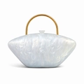 Elegant pearl white acrylic clutch evening bag with golden semi-circular metal handle - White Marble Pattern