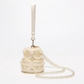Exquisite pearl beaded white acrylic shell bag for weddings with marble texture details - Cake
