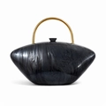 Elegant marbled acrylic evening clutch with a stylish golden top handle for formal events - Black Marble Pattern